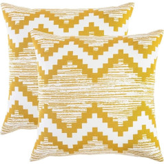 TreeWool Dekorativer Kissenbezug (50 x 50 cm, Senffarben) Ikat Chevron Design 100% Baumwolle (2er Pack)