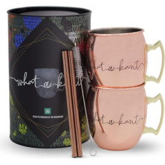 Whatakant - Moscow Mule Mug Set | 2 Large Scots in Copper | 550 ml Sustainable Copper Cups and Straight Copper Straws in Gift Packaging | Reusable Plastic-Free Bar Cocktail Set