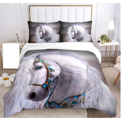 Bedding Set for Horses 3D Print, Children's Bedding Set Animal Horse Motif, Microfibre Duvet Cover Set with Zip and Pillowcase 50 x 75 cm, for Children, Boys, Teenagers (Grey, 135 x 200 cm)