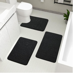 chakme Bathroom Rugs Sets 3 Pieces, Cobblestone Memory Foam Bathroom Mats Set Thick, Non-Slip Bath Mats for Bathroom, Absorbent, Washable, Black Bath Rugs for Tub, Toilet and Floor