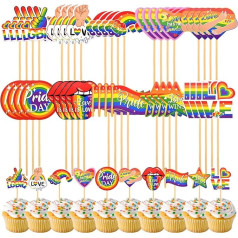 Pack of 40 Rainbow Pride Cupcake Toppers Rainbow Flag Cake Toothpicks Cocktail Sticks Tableware Party Supplies for Gay Pride Month Decorations Support LGBTQ Pride Stuff Accessories