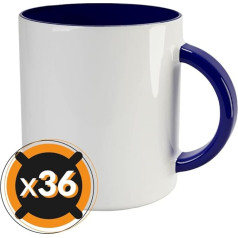 PixColor - 36 White Ceramic Sublimation Cups with Navy Blue Interior | 11oz | Category AAA | Microwave and Dishwasher Safe