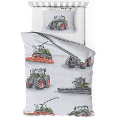 Träumschön Tractor Bed Linen 135 x 200 cm Boys - Tractor & Combine Harvester Design - Grey Bed Linen Made of 100% Cotton - FENDT Flannelette Bed Linen