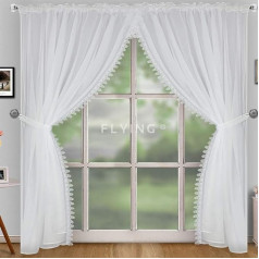 FKL DESIGN Home Deco Balcony Door Curtain, Ready-Made Voile Window Curtain with Guipure, Pleated Tape, Ruffle Tape Store, Long Modern White, 250 x 400 cm LB-11-A