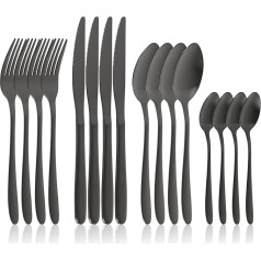com-four® 16-Piece Cutlery Set for 4 People - Stainless Steel Cutlery - Dark Cutlery with Knife, Fork, Spoon, Teaspoon - Matte Dinner Cutlery - Service Cutlery (Set09-16-Piece)