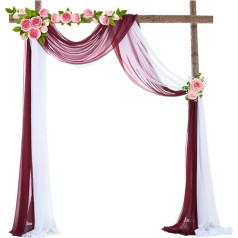 SHTGOI Pack of 2 Wedding Arch Curtain Tulle Draping Fabric Wedding Arch Pelmet Curtain Wedding Decoration Background Gauze Curtains for Photography 75 x 600 cm White + Wine Red