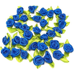 10 x Royal Blue Mini Roses Satin Ribbon 15mm
