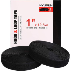 MYUREN Sewing Hook & Ring Non Adhesive Hook & Loop Strips (11.5m x 25mm, Black)