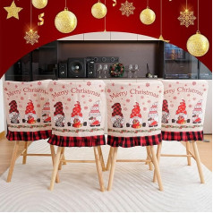Umichen Christmas Chair Covers Set of 4 Burlap Plaid Gnome Snowflake Christmas Decoration Chair Protector Christmas Decoration Slipcovers for Christmas Holiday Home Decoration