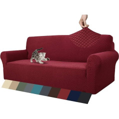 MAXIJIN Jacquard Sofa Cover 4 Seater Couch Cover Non-Slip Protective Cover Sofa for Living Room Stretch Covers for Dogs Pets with Non-Slip Foams (4 Seater, Wine Red)