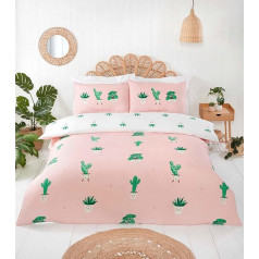 Rapport Home Single Duvet Cover Set Microfiber Pink Pastel Reversible Cactus Print Duvet Cover Set