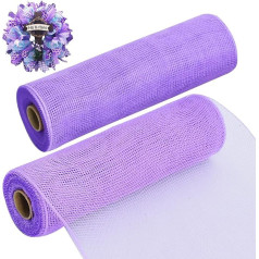 TONIFUL 10 Inch Lavender Decorative Mesh Ribbons 2 Rolls Fabric Mesh Roll Decorative Mesh Wreath Accessories for Wreaths Decoration Front Door Mesh Wreath Christmas Crafts Decoration (Non Metallic, 18