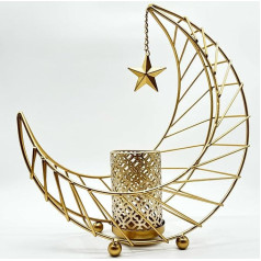 Oriental Candle Holder 30 cm Large - Candle Holder in Elegant Gold Look - Ramadan Decoration - High-Quality Oriental Decoration Made of Iron - Large Moon Tea Light Holder