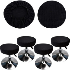 HuaLiSiJi Stool Cover, Round, 30-40 cm, Luxurious Fabric, Stretchy, Wrinkle-Free, Washable, Dustproof, Soft and Durable, Transformed Stools in Seconds (4, Black)