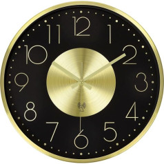 NESIFEE Radio-Controlled Wall Clock without Ticking Noise, Radio Quartz Battery Operated Modern Decoration for Any Wall, Black and Gold (30 cm)