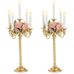 Nuptio Candle Holder Gold Candle Holder 5 Arms: 53 cm Pack of 2 Candelabra Candle Holders for Table Centrepiece, 5 Arm Vintage Candle Holder for Wedding Reception Birthday Holiday Kitchen Fireplace