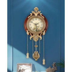 Poserion Antique Wooden Wall Clock Battery Operated Clock with Pendulum European Victorian Style for Living Room Decor 205A