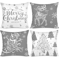 Miaikoe Christmas Cushion Covers, 45 x 45 cm, Set of 4, Christmas Decoration, Trees, Deer, Snowman, Merry Christmas, Decorative Holiday, Farmhouse Cushion Covers for Holiday Christmas Decoration