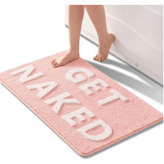 QJHOMO Get Naked Bath Mat Pink and White Bathroom Mats 60 x 90 cm, Non-Slip Bath Mats for Bathroom, Colorful Letters, Soft Microfiber, Machine Washable Rug