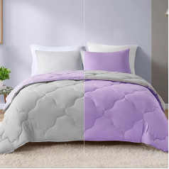 Comfort Spaces Vixie Reversible Comforter Set Modern Geometric Quaterfoil Cloud Quilted Design All Season Down Alternative Bedding, Matching Shams, Full/Queen (90 x 90 inches), Lavender