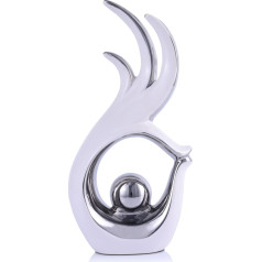 QIANLING OK Hand Gesture Sculpture - Modern Home Decoration White Silver Ceramic Sculpture with Silver Ball Accent, Unique Artwork for Office, Living Room, Coffee Table, Shelves, Centerpiece