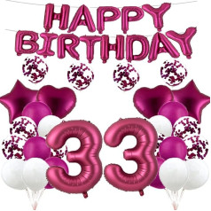 33rd Birthday Balloon 33rd Birthday Decoration Burgundy 33 Balloons Happy 33th Birthday Party Supplies Number 33 Foil Mylar Balloons Latex Balloon Boys Women Men