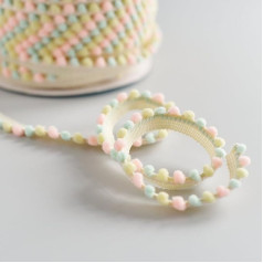 Mini Pom Pom Trimming Trim Sewing Applique Sold by the Metre 6 Colours Pastel - Pink Yellow & Mint 4mm