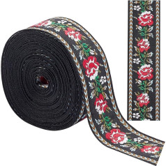 GORGECRAFT 5 Yard Jacquard Ribbon with Floral Embroidery Vintage Fabric 1.34 Inch Wide Boho Lace Fabric for Embellishment DIY Crafts Sewing Handmade Bag Clothing Decor Accessories (Black-2)