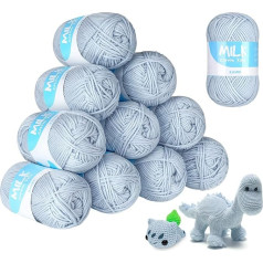 ilauke Double Knitting Yarn Acrylic Crochet Yarn Super Soft 100% Acrylic Thick Crochet Yarn Balls Ideal for Craft Projects 12 x 50g 1200m (Grey-Blue)