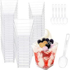 Dessert Cups Pack of 50 Plastic Dessert Cups with Spoons Reusable Dessert Cups Square Dessert Cups Set Reusable Dessert Cups for Dessert Party Pudding Mousse Ice Cream 5 oz/150 ml