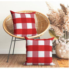 Encasa Homes Cushion Covers Set of 2 (60 x 60 cm) - Buffalo Red Checks - Decorative Large Square Colourful Washable Eco - Cotton, Throw Pillow Cases for Living Room, Sofa, Bedroom, Home & Hotel