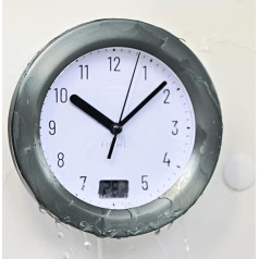 Fichl Alias 17 cm Bathroom Clock, Shower Clock with Suction Cup, Wall Clock in White, Silver, Military Green, Beige and Small Blue, Aluminium and Metal Bathroom Clock for Hanging