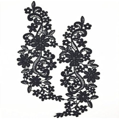 Yulakes 1 Pair Neckline Lace Collar Lace Trim Lace Applique Dress DIY White Floral Lace Applique Embroidered Guipure Wedding Lace Motif Patch One Size-L573 (Black)