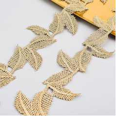 URROMA Gold Leaf Lace Trimming, 4.0m Venise Gold Lace Ribbon Embroidery Lace Trim Leaf Craft Lace for Sewing DIY Crafts for Home Decoration 4cm