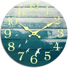 12 Inch Luminous Wall Clock Wooden Design Clock with Night Light, Battery Operated Silent Non-Ticking Round Hanging Clock Glow In The Dark Wall Decor for Bedroom Living Room Kitchen Office