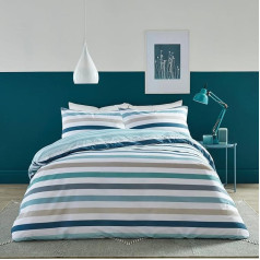 Fusion - Carlson Stripe - Reversible Duvet Cover Set - Teal Double