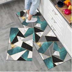 LY4U 2-Piece Non-Slip Kitchen Rug Set, Washable Modern Mats and Rugs for Hallway, Dining Room and Entrance Area, 50 x 80 cm + 50 x 150 cm