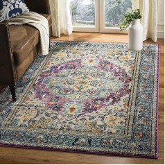 SAFAVIEH Boho Chic Teppich für Wohnzimmer, Esszimmer, Schlafzimmer - Monaco Collection, Kurzer Flor, Violett und Hellblau, 91 X 152 cm