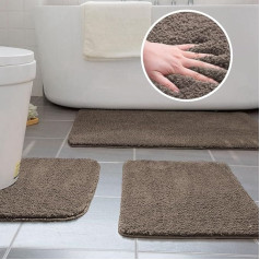 Ceneco Bath Mat Sets 3 Pieces Non-Slip Microfibre Bath Mats Washable 40 x 50 cm U-Shape Toilet Mat, 50 x 60 cm Small Bath Mat, 50 x 80 cm Bath Mat (Brown)