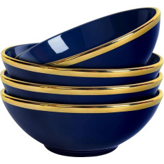fanquare Set of 4 Navy Porcelain Salad Bowls, 280 ml, Blue Stackable Cereal Bowls, Dishwasher Safe, Small