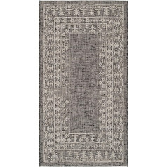 SAFAVIEH Zeitgenössische Teppich für Wohnzimmer, Esszimmer, Schlafzimmer - Courtyard Collection, Kurzer Flor, Schwarz und Beige, 79 X 152 cm