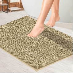 Soft Plush Chenille Bathroom Rug, Absorbent Microfiber Bath Mat, Machine Washable, Non-Slip Handle, Quick Drying, Thick Shag Rug, Bedroom or Doormat (Beige, 50 x 80 cm)