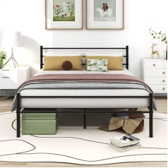 ‎Diahomy Diahomy Metal Bed with Slatted Frame, Double Bed, 120 x 200 cm, Black