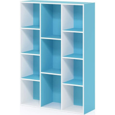 Furinno Luder 11-Cube Reversible Bookcase with Open Shelf, White/Light Blue