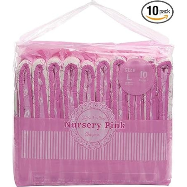 Littleforbig Printed Adult Briefs Nappies Pack of 10 - Nursery Pink L
