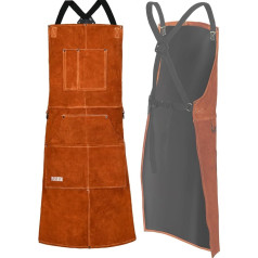 LeaSeek Leather Welding Apron - Heat Resistant & Flame Retardant Bib Apron Flame Retardant Heavy Duty BBQ Apron Adjustable One Size Fits All, Brown 61 x 91 cm (6 pockets)