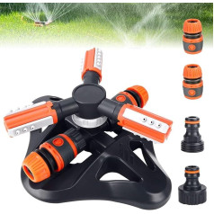 Aiglam Garden Sprinkler, Automatic 360 Degree Rotating Lawn Water Sprinkler 3Arm Sprinkler Garden for Irrigation Systems, Lawn Sprinkler Irrigation System Set, Orange