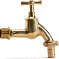 LIVLIG Outdoor Tap with Hose Screw Connection 1/2 Inch Gold Garden Tap Brass Cold Water Tap with 1/2 Inch Wall Connection, Polly
