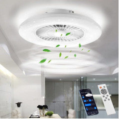 BKZO Modern Smart LED Ceiling Light with Fan, Ceiling Fan with Lamp, Smooth Ventilation Speeds, Effortless Light Dimming, 3000-5500 K, White, 60 cm