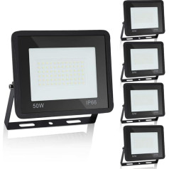 Jopassy LED Outdoor Spotlight, 5 x 50 W, Waterproof LED Floodlight, 4250 lm, 6000 K, Cool White, IP66 Outdoor Spotlight for Garage, Shed, Patio, Work Room, Sports Field, Lawn, Driveway